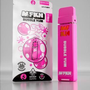 The MFKN 2G Disposable Bubble Yum offers a sweet, nostalgic bubblegum flavor with a 2-gram capacity, providing a long-lasting, convenient vaping experience.